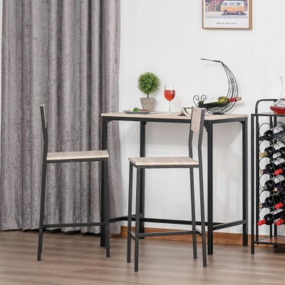 Zestaw barowy stół + 2 krzesła HOMCOM kolor naturalny industrialny loft