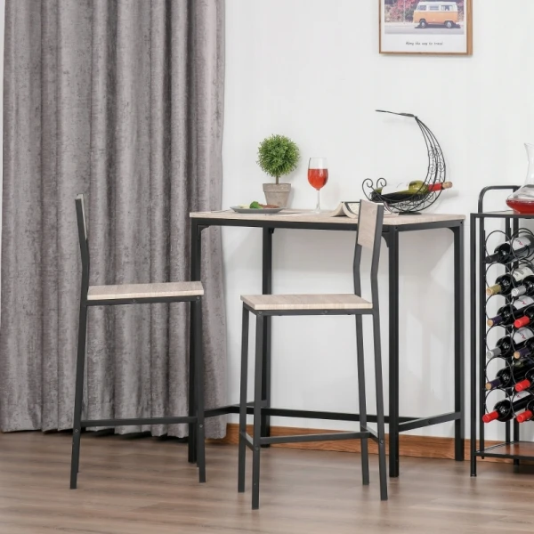 Zestaw barowy stół + 2 krzesła HOMCOM kolor naturalny industrialny loft