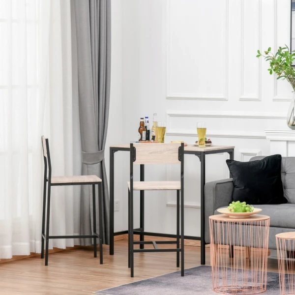Zestaw barowy stół + 2 krzesła HOMCOM kolor naturalny industrialny loft