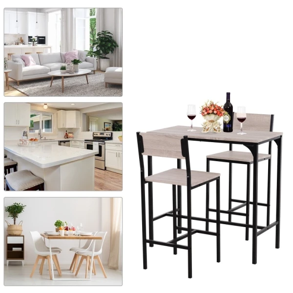 Zestaw barowy stół + 2 krzesła HOMCOM kolor naturalny industrialny loft