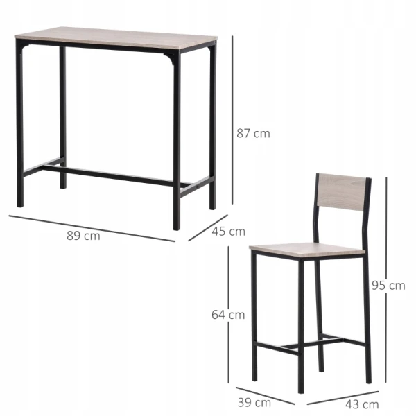 Zestaw barowy stół + 2 krzesła HOMCOM kolor naturalny industrialny loft