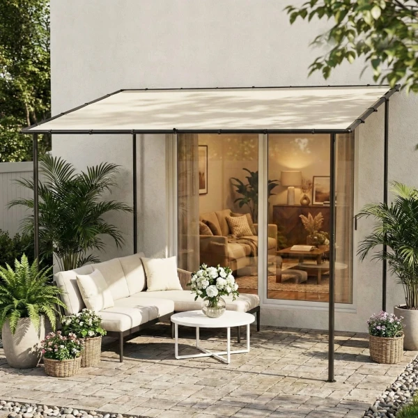 Pergola przyścienna Outsunny 3x1,8 m kremowa zadaszenie tarasowe