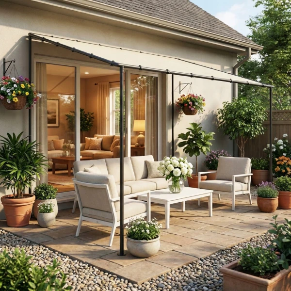 Pergola przyścienna Outsunny 3x1,8 m kremowa zadaszenie tarasowe