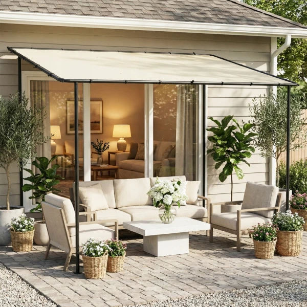 Pergola przyścienna Outsunny 3x1,8 m kremowa zadaszenie tarasowe