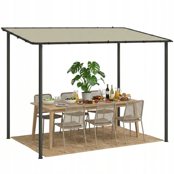 Pergola przyścienna Outsunny 3x1,8 m kremowa zadaszenie tarasowe