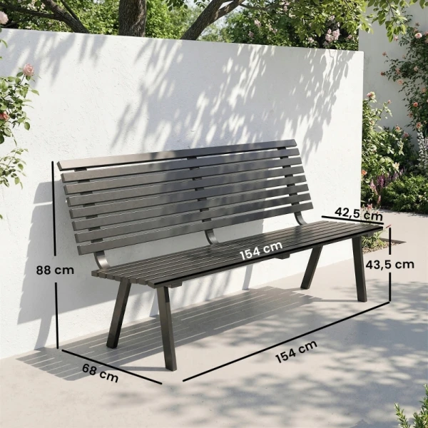Ławka ogrodowa Outsunny 3-osobowa do 240 kg metalowa 154 cm czarna