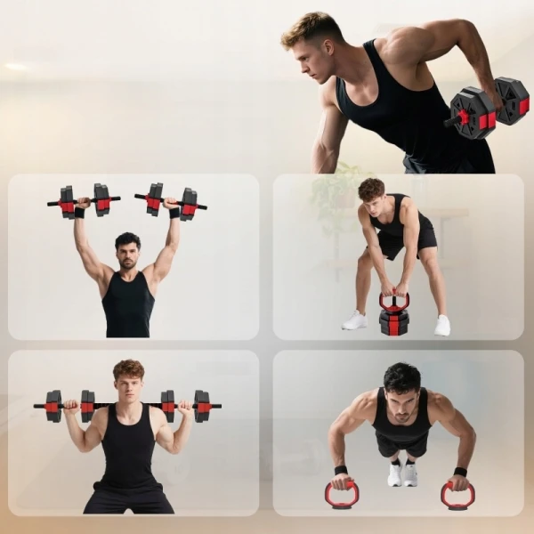Zestaw hantli regulowanych SPORTNOW 15 kg 6w1 sztanga kettlebell