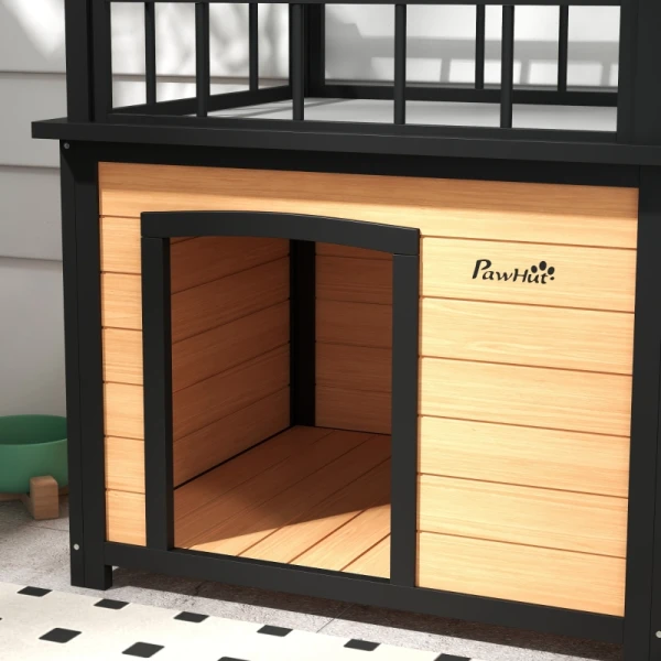 Domek dla psa PawHut z tarasem dachowym drewniany wodoodporny żółto-czarny