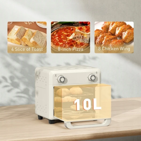 Mini piekarnik 1000W 10L z termoobiegiem kremowy HOMCOM