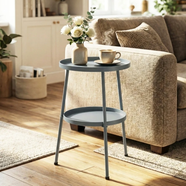 Stolik balkonowy tarasowy metalowy Ø36 cm ciemnoszary Outsunny