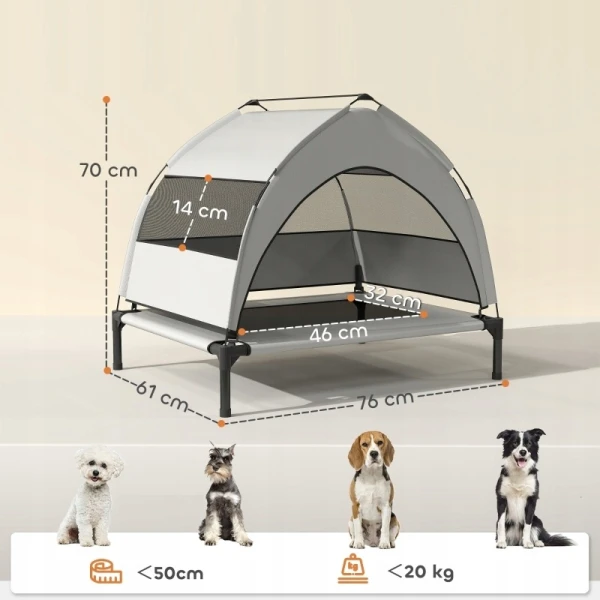 Podwyższone legowisko dla psa z dachem PawHut 76 x 61 cm jasnoszare
