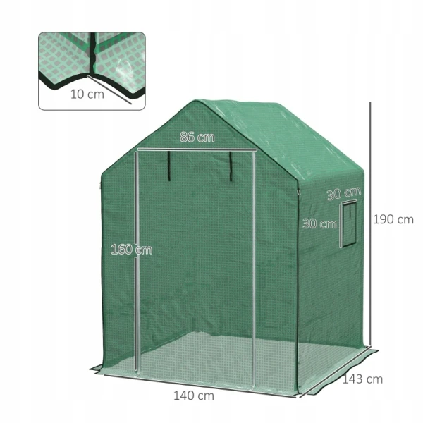 Folia do szklarni 140x143x190 cm PE UV drzwi rolowane zielona Outsunny