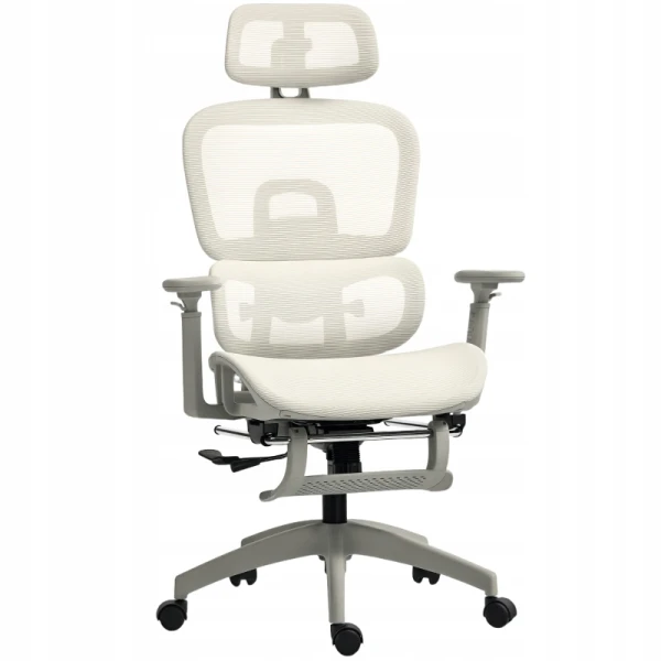 Ergonomiczne krzesło biurowe z podnóżkiem HOMCOM regulowane beżowe