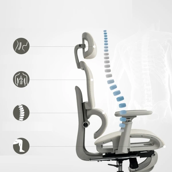 Ergonomiczne krzesło biurowe z podnóżkiem HOMCOM regulowane beżowe