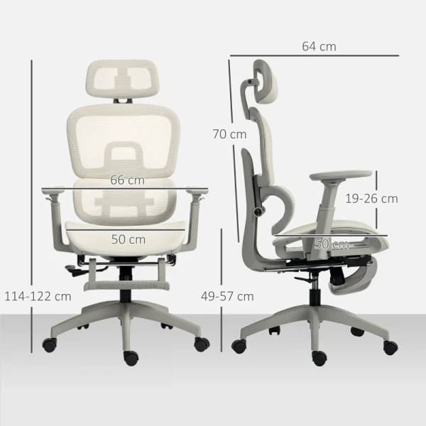Ergonomiczne krzesło biurowe z podnóżkiem HOMCOM regulowane beżowe