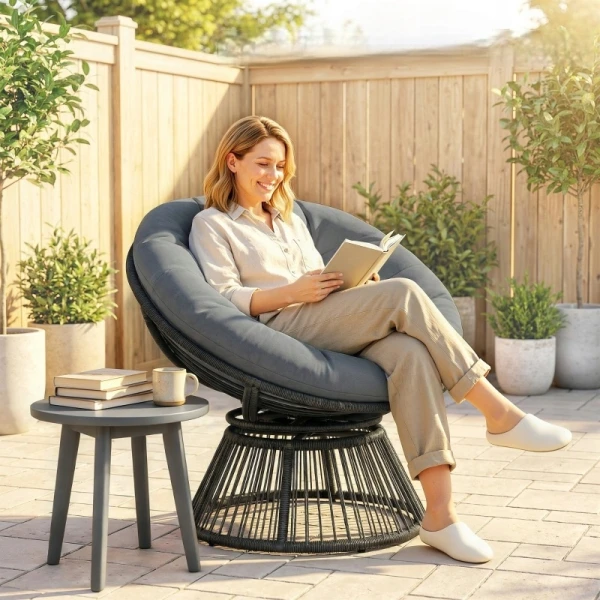 Fotel ogrodowy obrotowy 360° Papasan rattanowy szary Outsunny