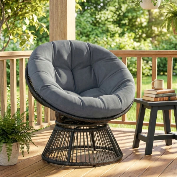 Fotel ogrodowy obrotowy 360° Papasan rattanowy szary Outsunny