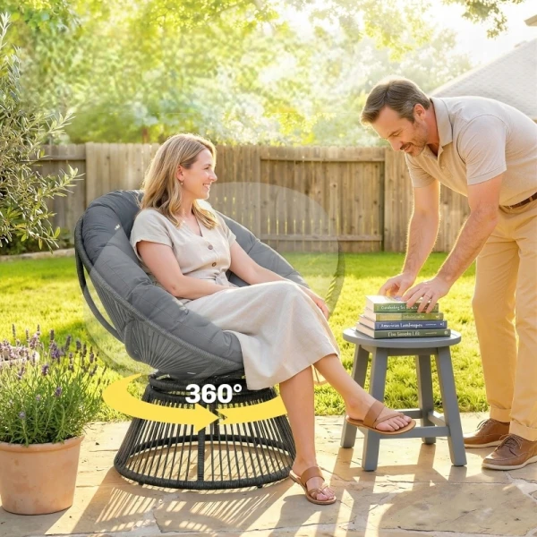Fotel ogrodowy obrotowy 360° Papasan rattanowy szary Outsunny