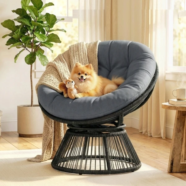 Fotel ogrodowy obrotowy 360° Papasan rattanowy szary Outsunny