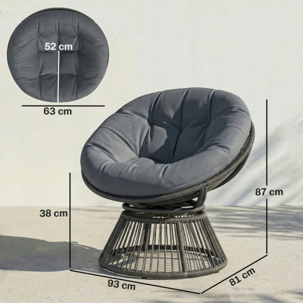 Fotel ogrodowy obrotowy 360° Papasan rattanowy szary Outsunny