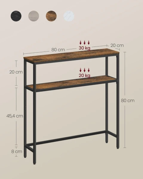 Wąski stolik konsolowy konsola VASAGLE 2 półki 80x20x80 cm rustykalny brąz