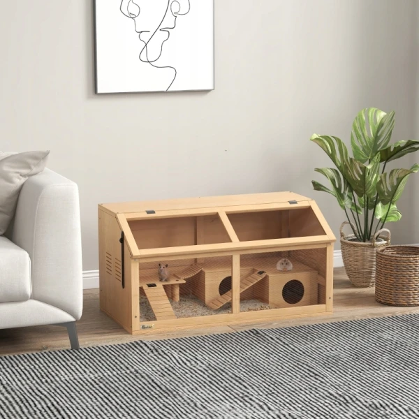 Klatka dla chomika PawHut 85x45x44 cm z domkiem i mostkiem