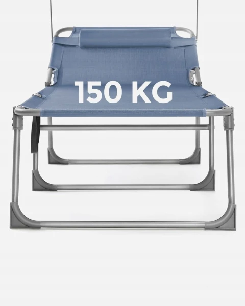 Leżak ogrodowy SONGMICS składany z daszkiem 200 x 71 cm do 150 kg niebieski