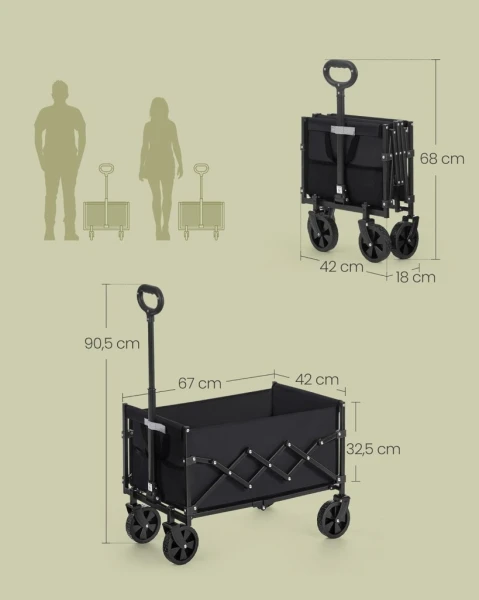 Składany wózek ręczny transportowy ogrodowy 90L do 150 kg czarny SONGMICS