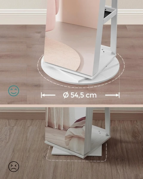 Szafka na biżuterię z lustrem LED 360° SONGMICS obrotowa, biało-szara