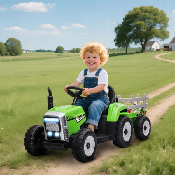 Elektryczny traktor z przyczepą dla dzieci HOMCOM 12V pilot 3-6 lat zielony