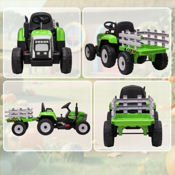 Elektryczny traktor z przyczepą dla dzieci HOMCOM 12V pilot 3-6 lat zielony
