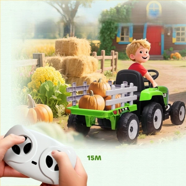 Elektryczny traktor z przyczepą dla dzieci HOMCOM 12V pilot 3-6 lat zielony
