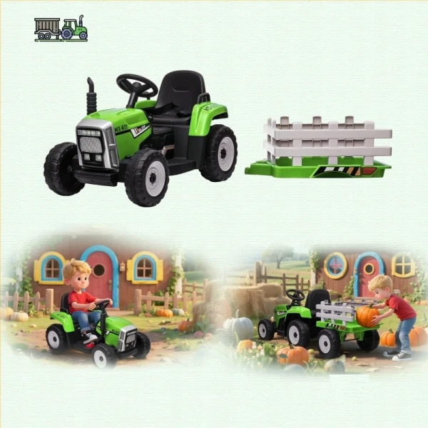 Elektryczny traktor z przyczepą dla dzieci HOMCOM 12V pilot 3-6 lat zielony