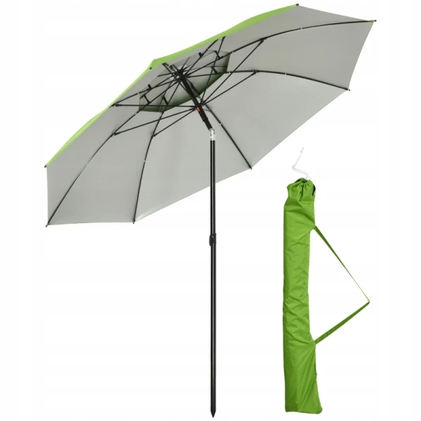 Parasol plażowy z pokrowcem Outsunny Ø185 cm UV30+ regulowany zielony