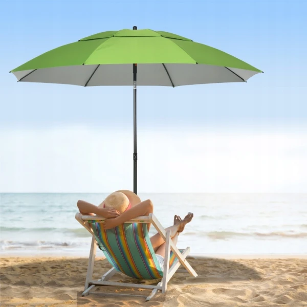Parasol plażowy z pokrowcem Outsunny Ø185 cm UV30+ regulowany zielony