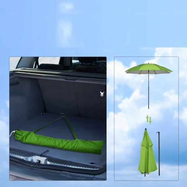 Parasol plażowy z pokrowcem Outsunny Ø185 cm UV30+ regulowany zielony