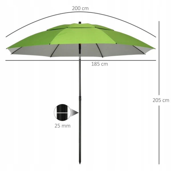 Parasol plażowy z pokrowcem Outsunny Ø185 cm UV30+ regulowany zielony