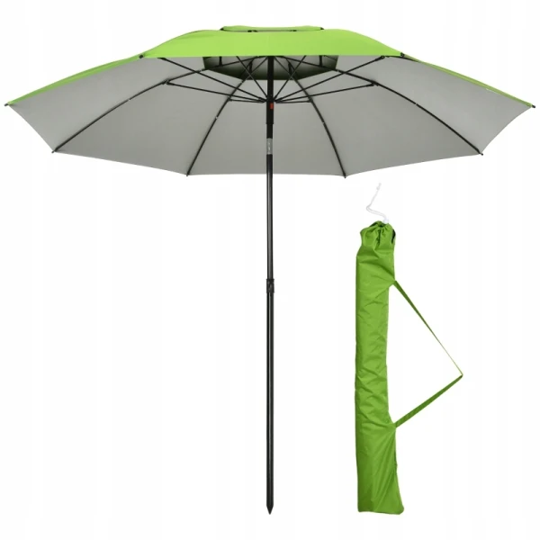 Parasol plażowy z pokrowcem Outsunny Ø185 cm UV30+ regulowany zielony