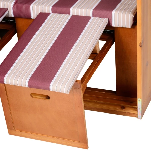 Leżak dwuosobowy z daszkiem i podnóżkiem Outsunny rattan PE drewno czerwony