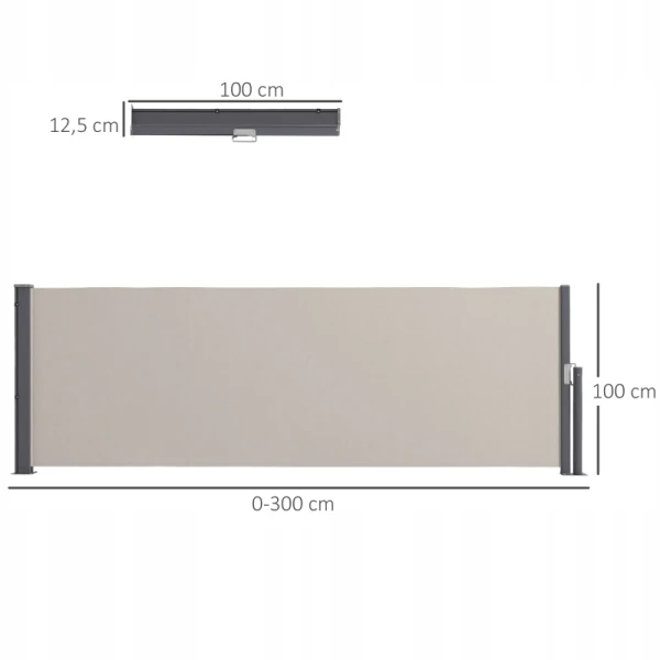 Parawan boczny rozsuwany 3 x 1 m osłona tarasowa UV30+ jasnoszary Outsunny