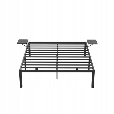 Łóżko podwójne z półkami rama łóżka 160x200 cm metalowe czarne VASAGLE