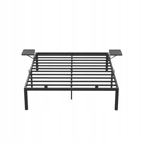 Łóżko podwójne z półkami rama łóżka 160x200 cm metalowe czarne VASAGLE