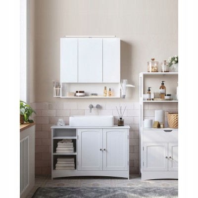 Szafka łazienkowa z lustrem i oświetleniem LED biała 70x14,5x70 cm VASAGLE