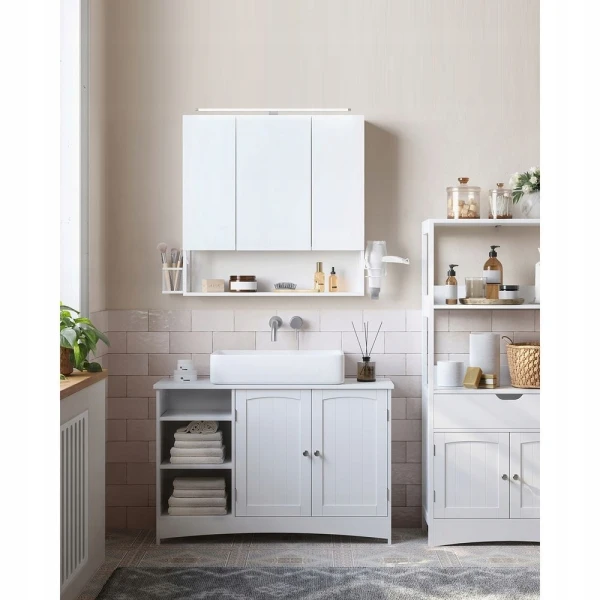 Szafka łazienkowa z lustrem i oświetleniem LED biała 70x14,5x70 cm VASAGLE