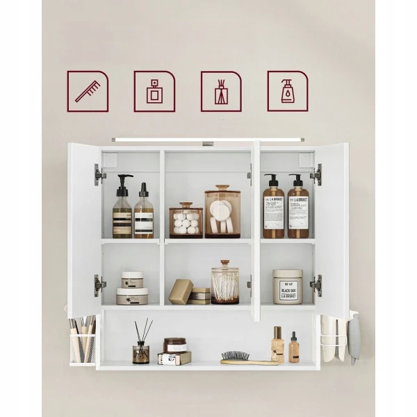 Szafka łazienkowa z lustrem i oświetleniem LED biała 70x14,5x70 cm VASAGLE