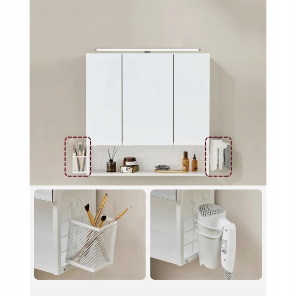 Szafka łazienkowa z lustrem i oświetleniem LED biała 70x14,5x70 cm VASAGLE