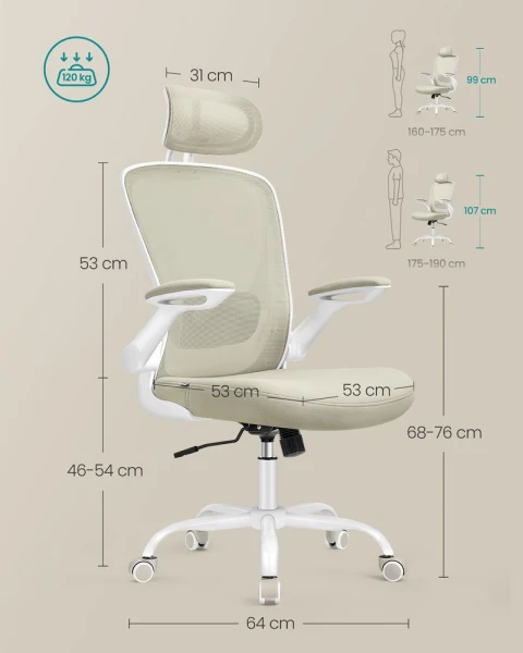 Ergonomiczny fotel biurowy SONGMICS regulowany, obrotowy, beżowy