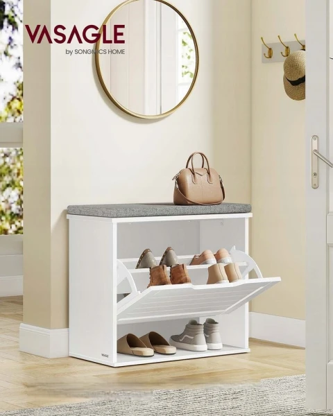 Szafka na buty z siedziskiem i schowkiem 60x30x53,5 cm biała VASAGLE