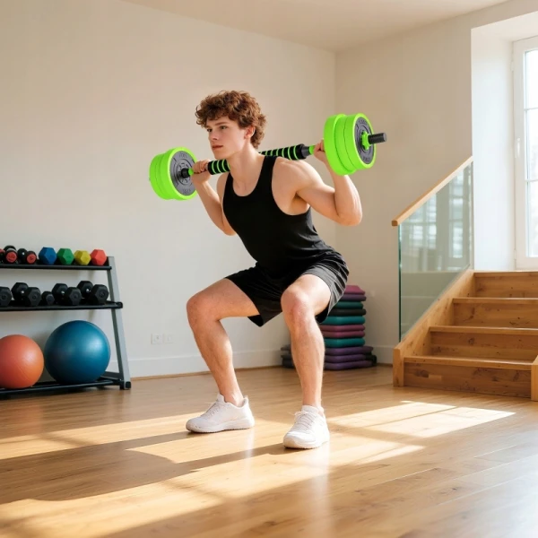 Zestaw hantli 4w1 regulowane 20 kg zielony SPORTNOW
