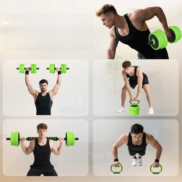 Zestaw hantli 4w1 regulowane 20 kg zielony SPORTNOW